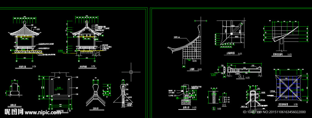 古建四角亭施工详图