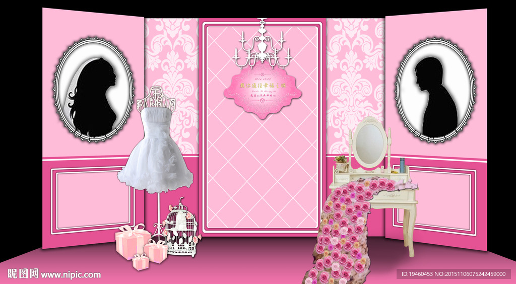 粉色婚礼迎宾留影