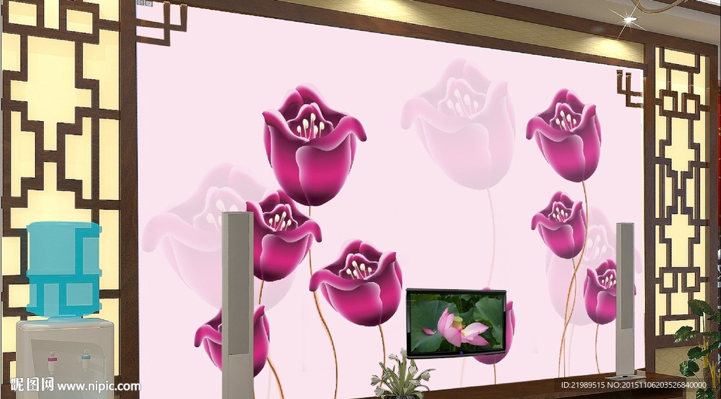 浪漫玫瑰花电视背景墙