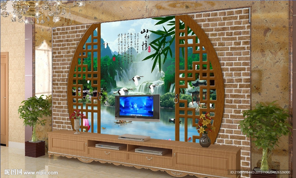 山水情江南风景电视背景墙