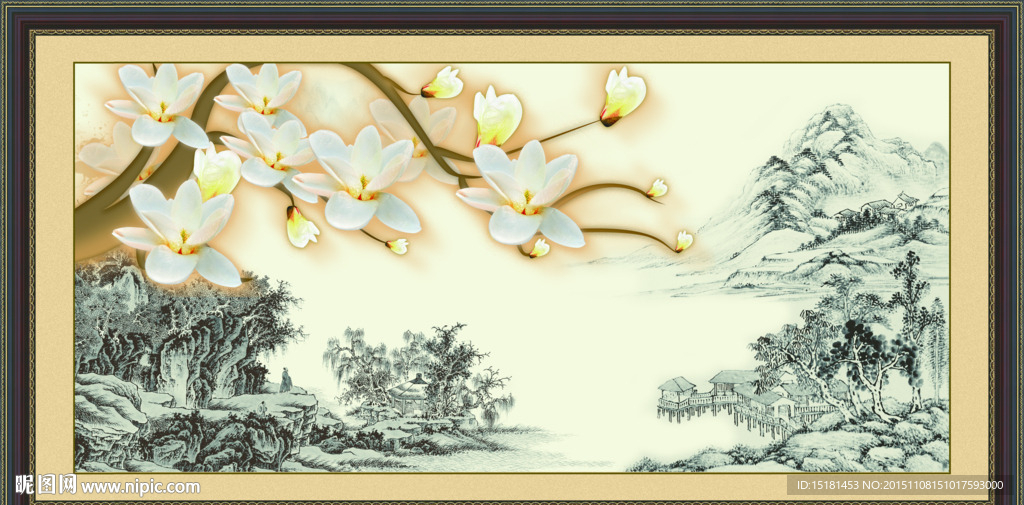 国画花鸟 玉兰花