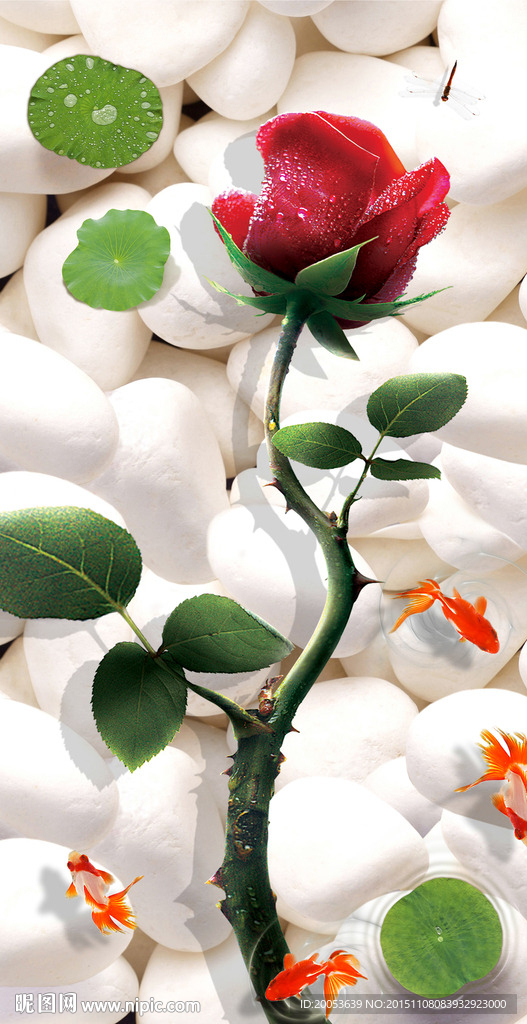 3d玄关玫瑰鹅卵石电视背景墙