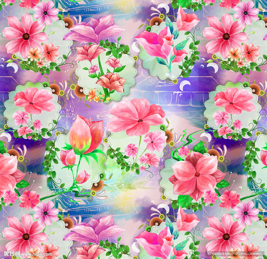 水彩红花