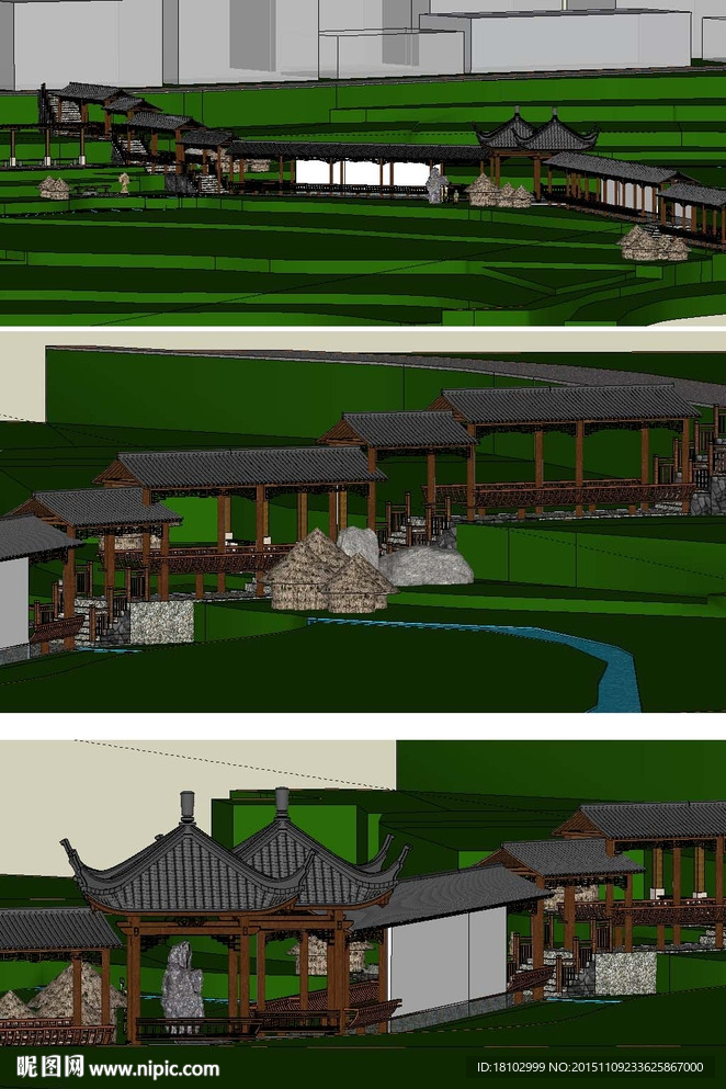 农耕文化长廊景观建筑草图模型