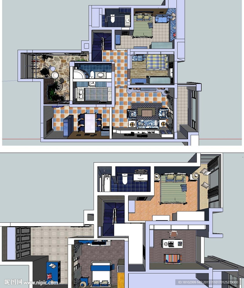 双层地中海完整室内模型SU模型