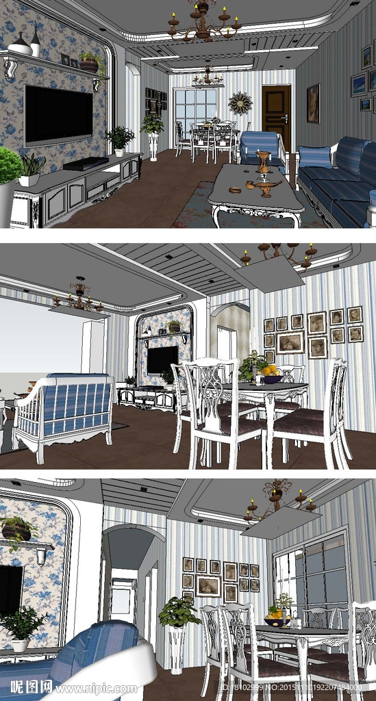 地中海客厅草图大师SU模型