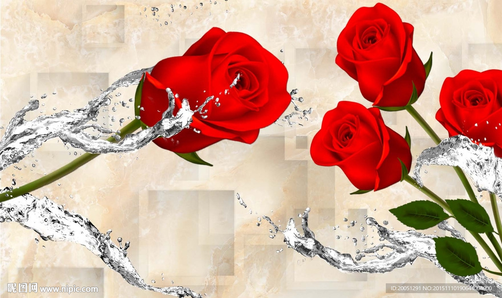 3d玫瑰花背景墙