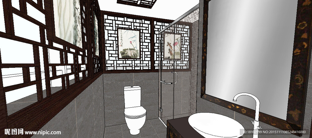 中式风格卫生间草图模型