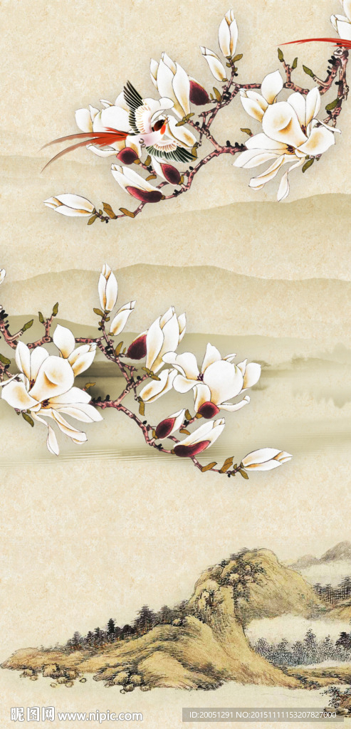 3d国画玄关花鸟