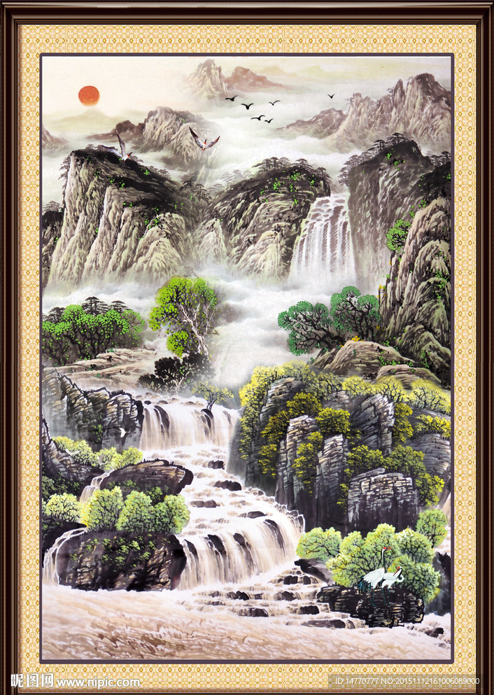 国画山水瀑布