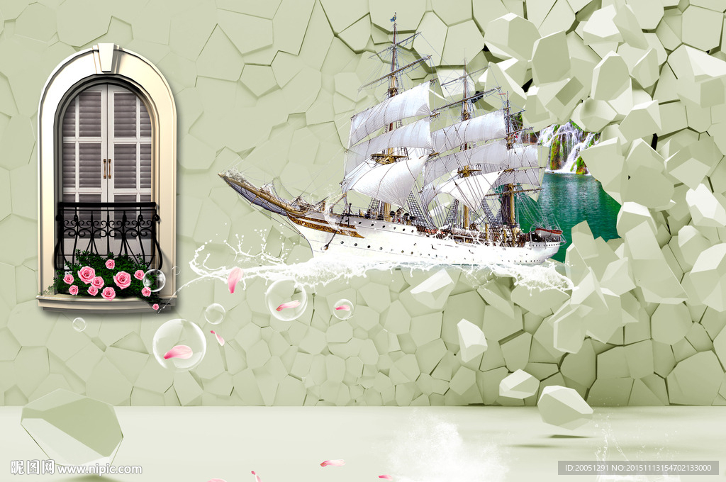 3d背景墙 一帆风顺