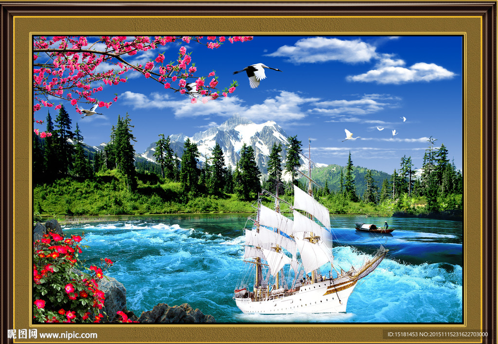 一帆顺水风景如画