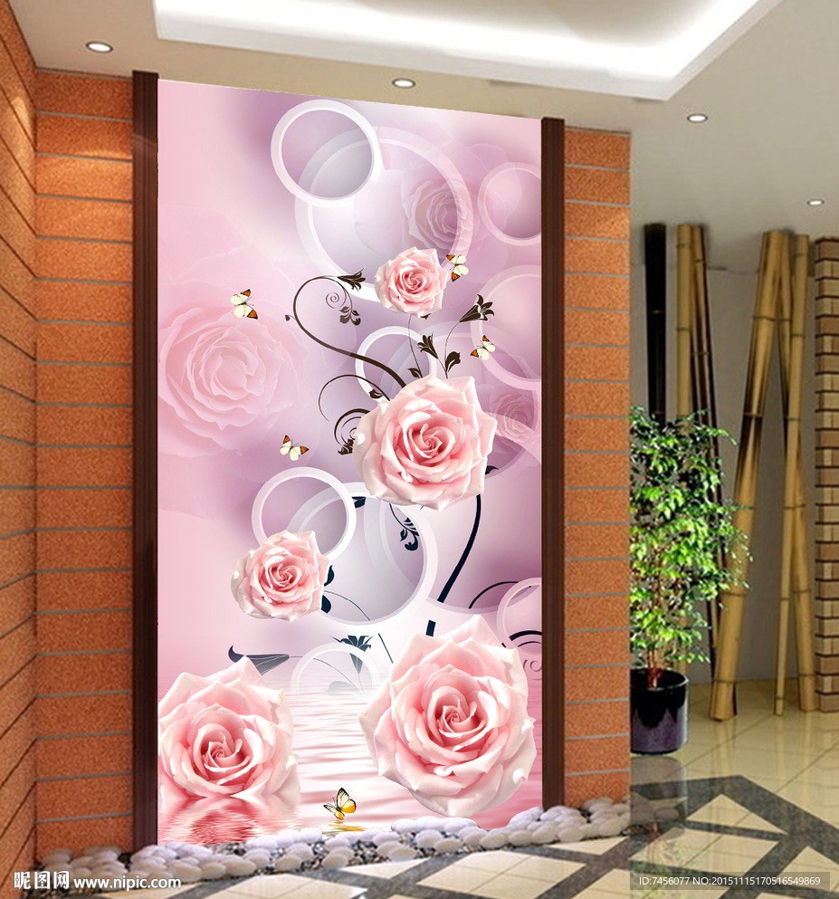 玫瑰花淡雅立体玄关背景墙装饰画