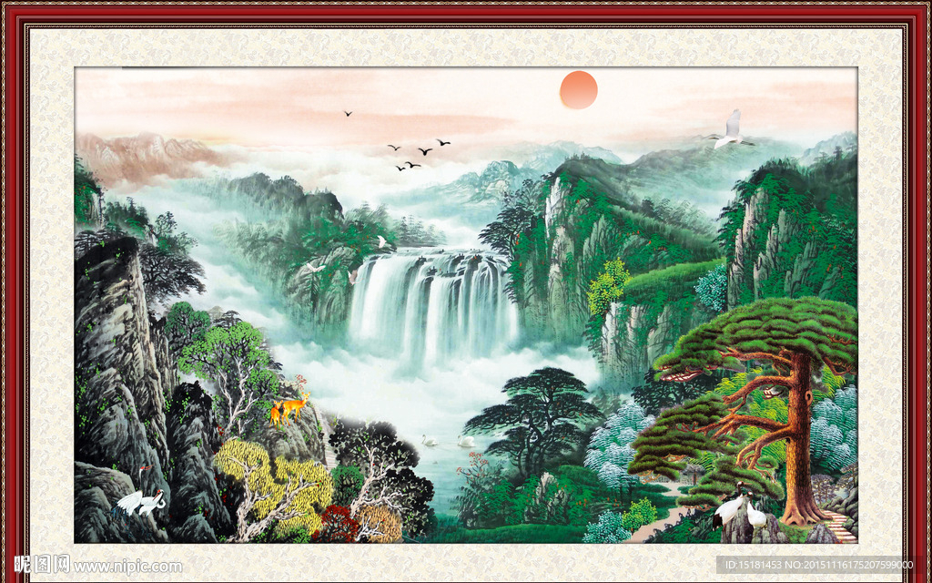 国画山水迎客松