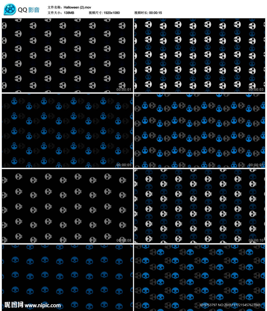 蓝色骷髅头万圣节背景视频素材