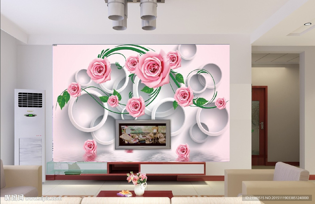 浮雕3D玫瑰电视背景墙