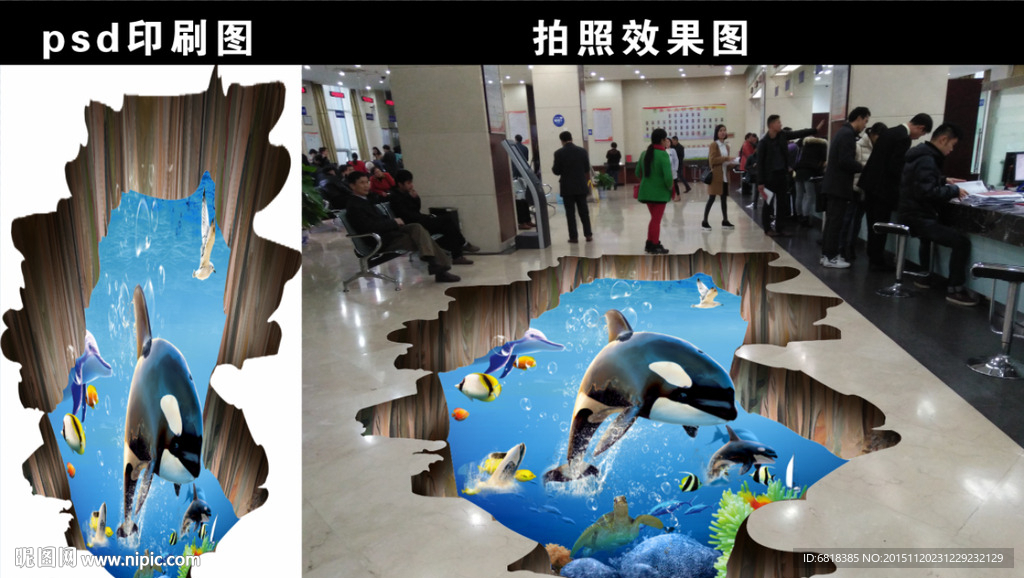 3d地贴 海底世界 海豚
