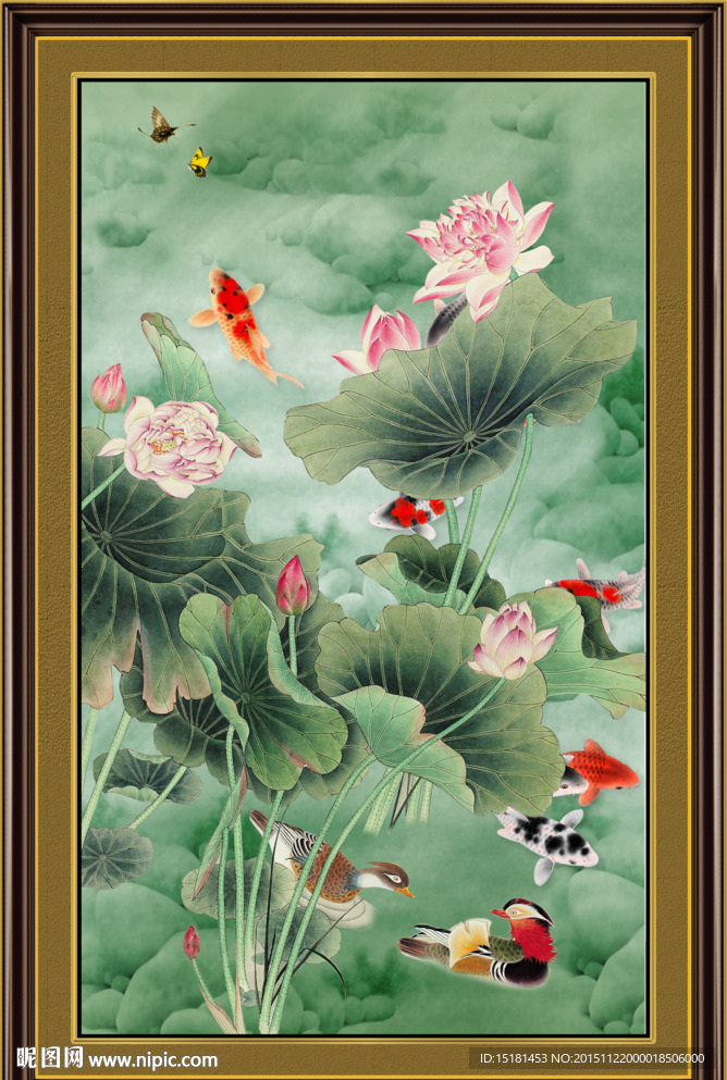 荷花九鱼图