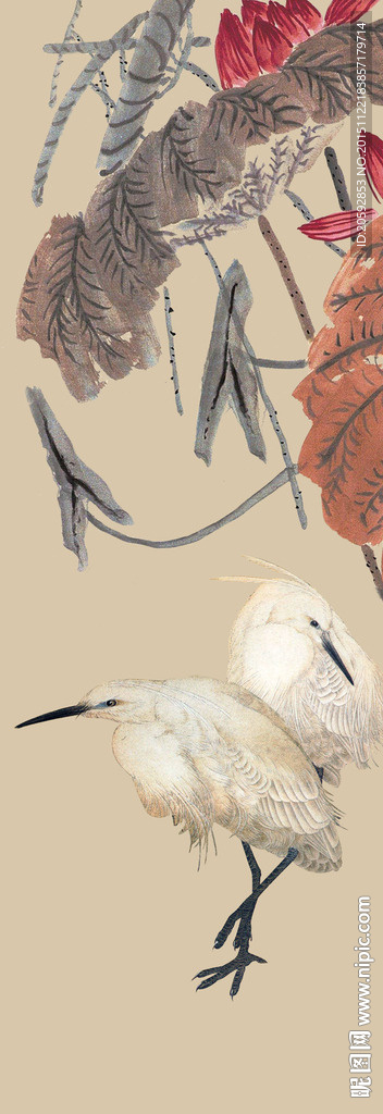 中国风国画荷叶白鹭装饰图案