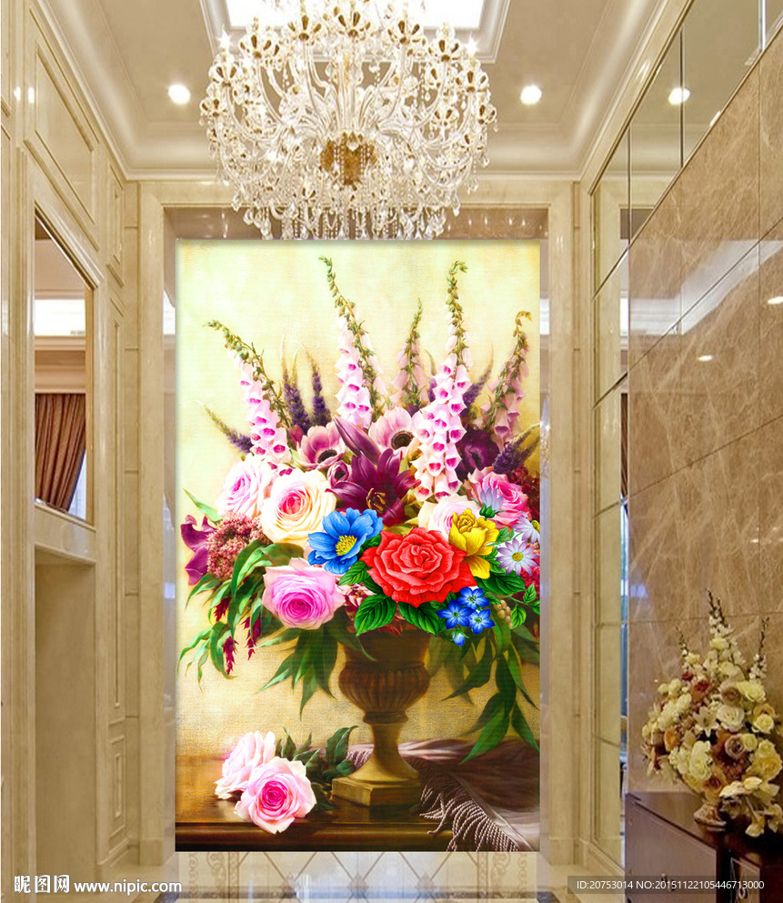 高档时尚油画花卉玄关
