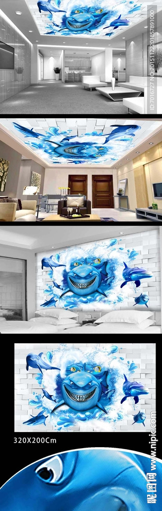 海洋馆装饰壁画背景墙 (分层)