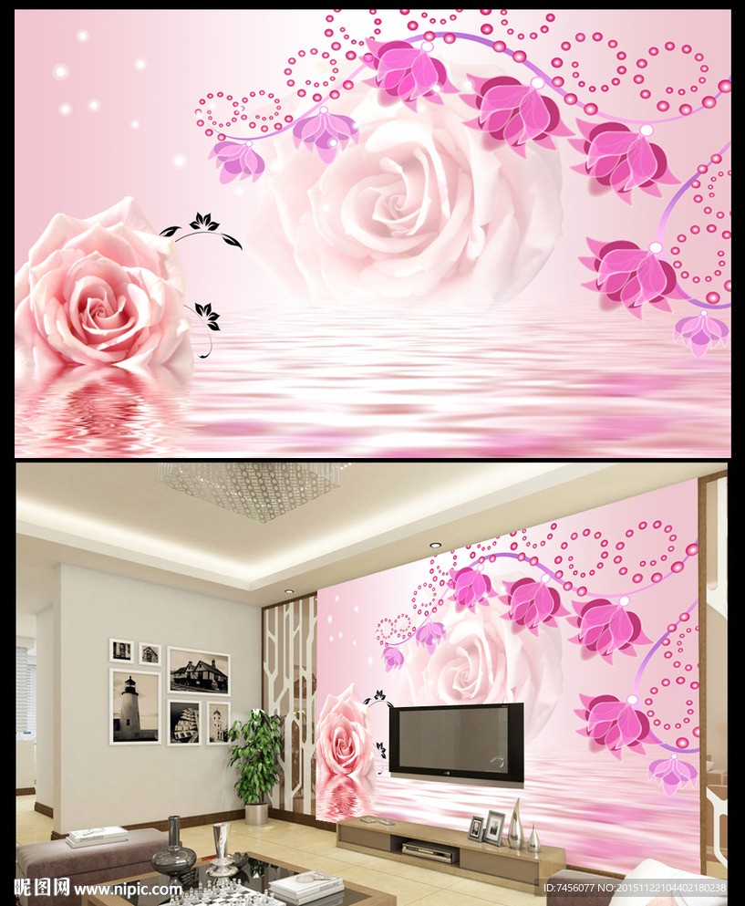 水中花瓣立体电视机背景墙