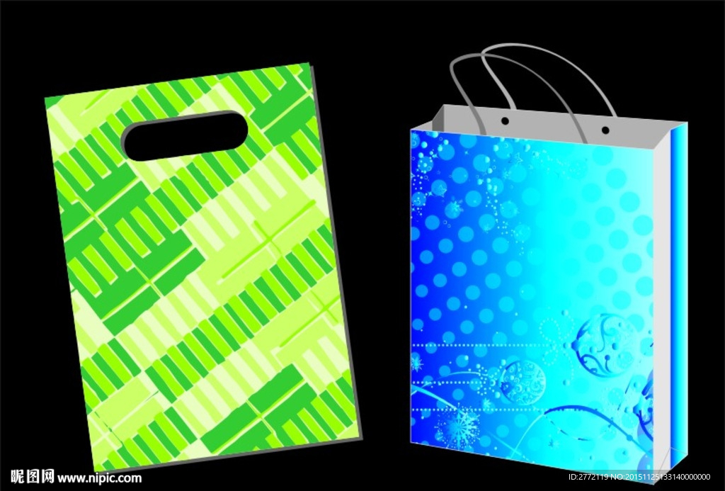 蓝带绿边 手提袋