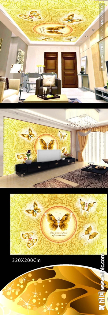 时尚大气蝴蝶吊顶壁画