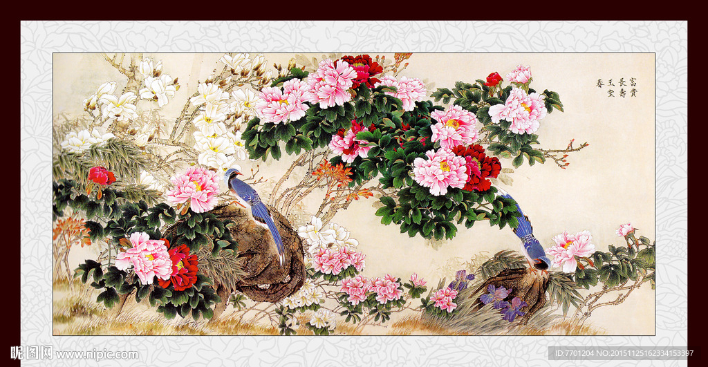 牡丹花鸟图