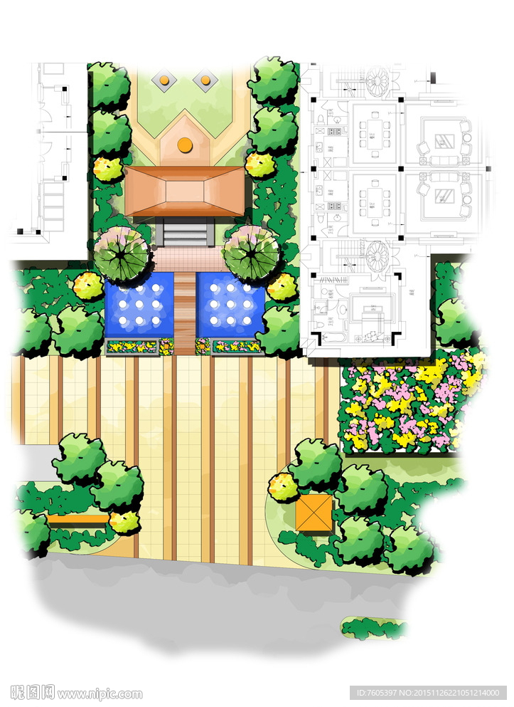 手绘细部景观小区彩平平面图分层
