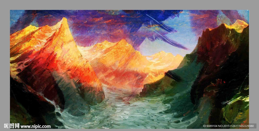 雪山油画
