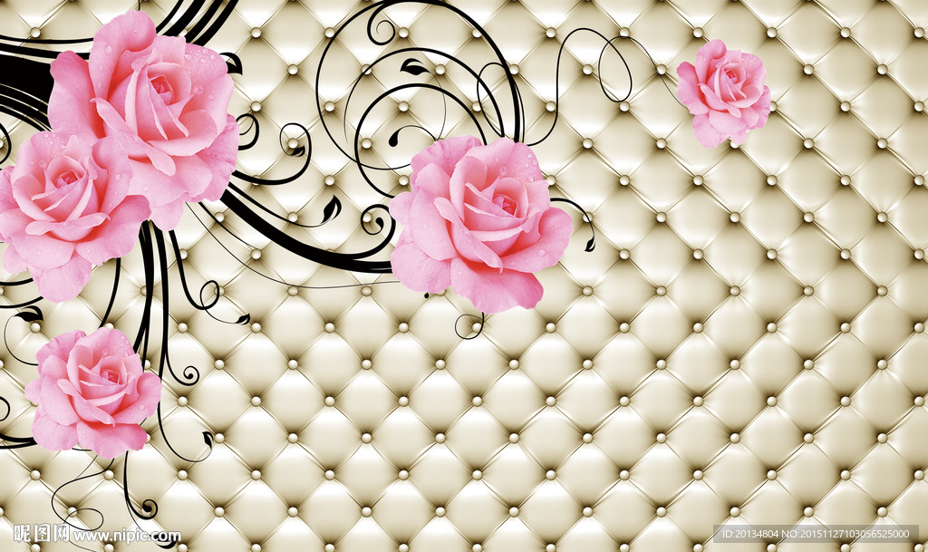 软包玫瑰藤蔓花背景墙