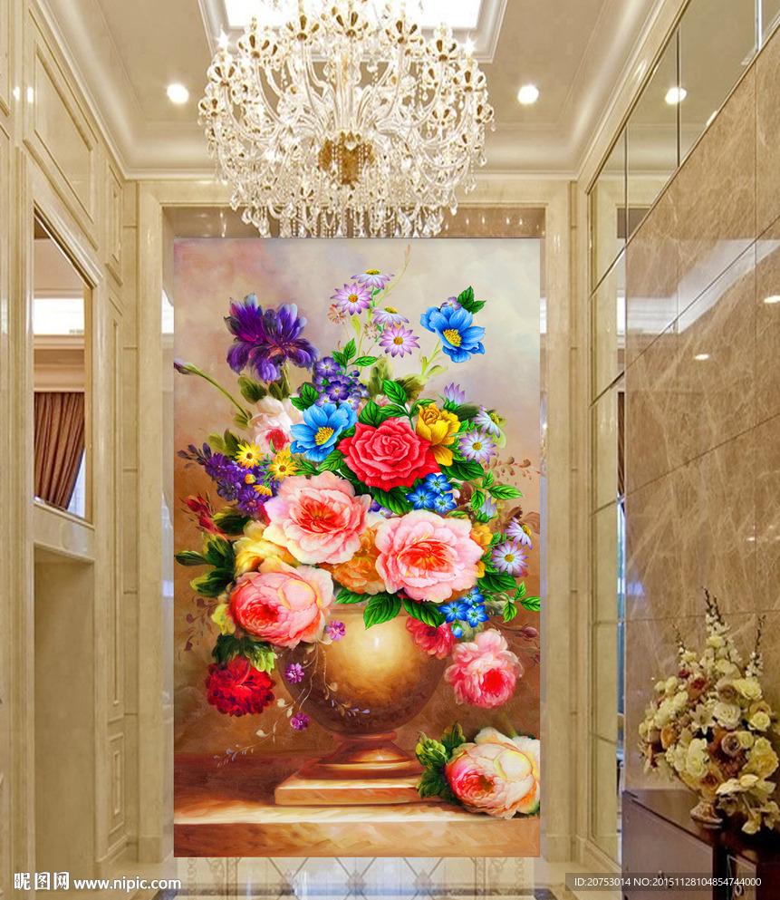 手绘油画花瓶玄关