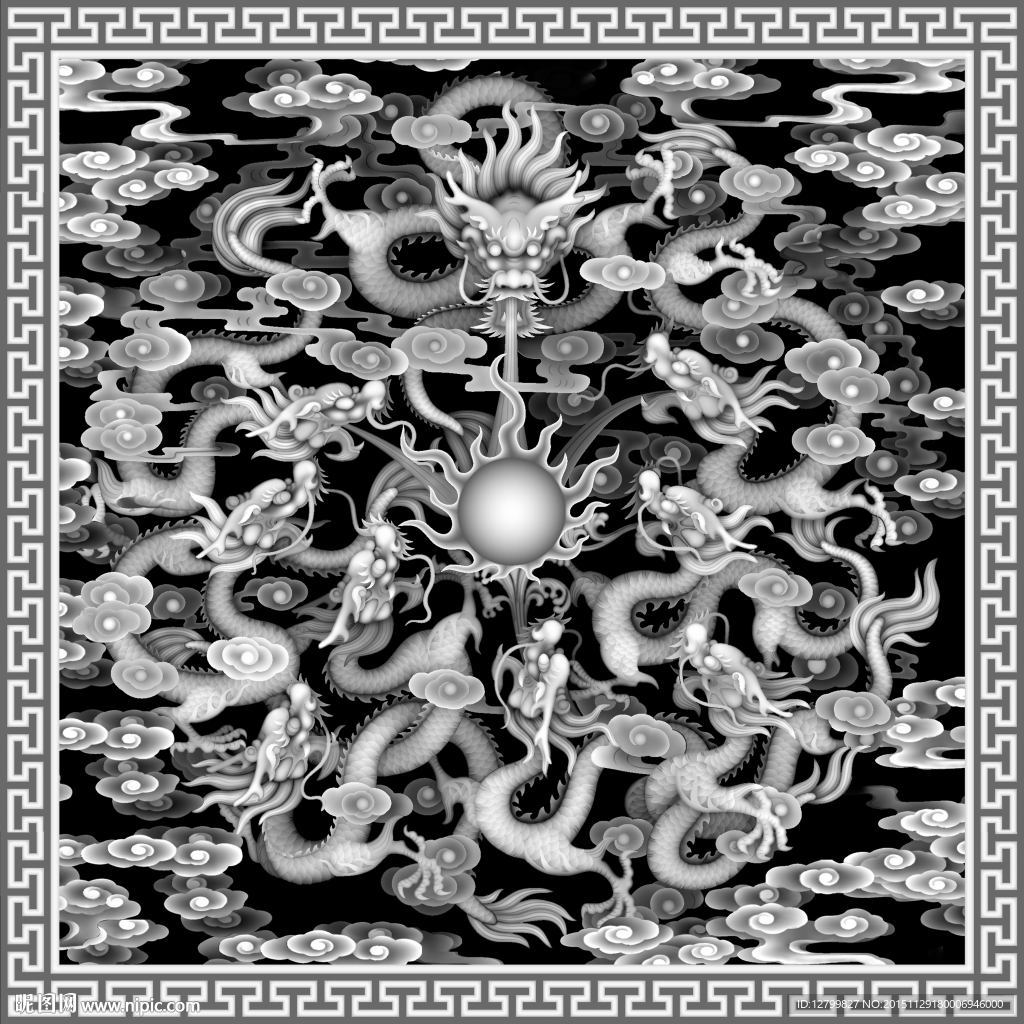 精品九龙灰度图