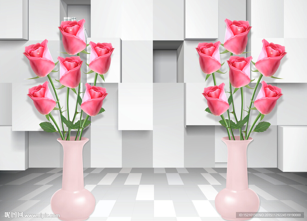 3D玫瑰花瓶