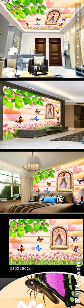 庄园花卉蝴蝶装饰墙画
