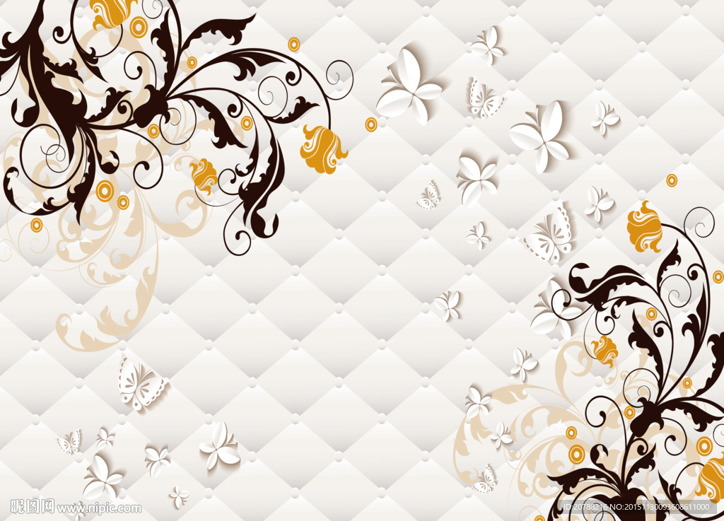 3D软包抽象花卉电视背景墙