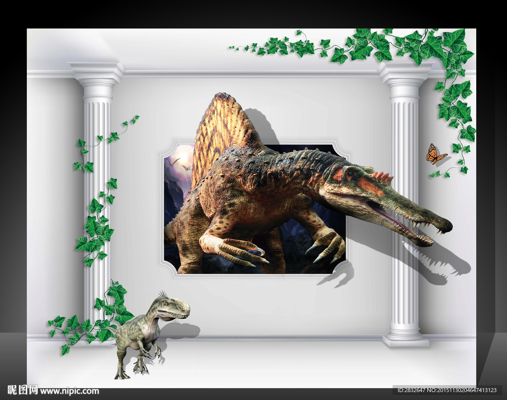 3D立体画 3D壁画 恐龙壁画