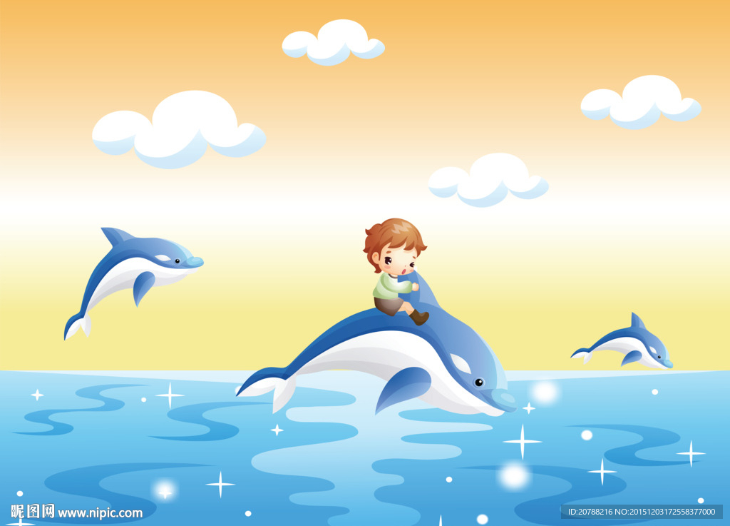 卡通男孩海景儿童房背景墙