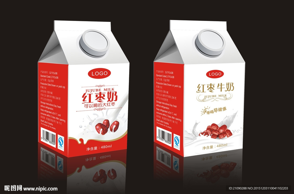 红枣牛奶包装 平面图
