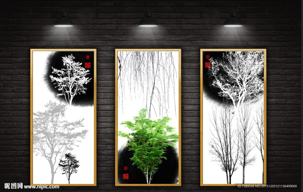 树木禅意水墨装饰画