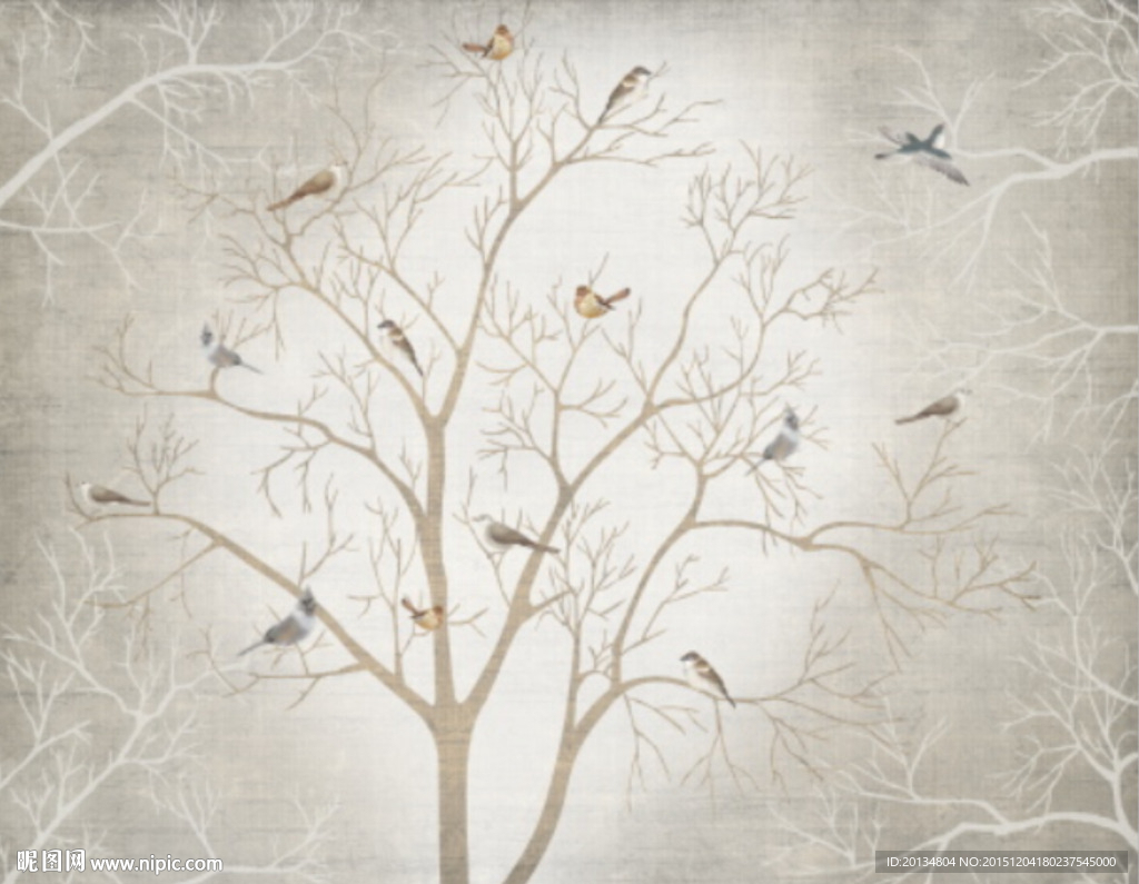 简约花树小小鸟背景墙