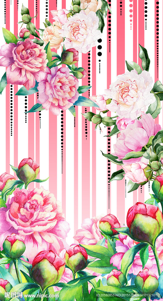 原创清新手绘花卉几何波点女装