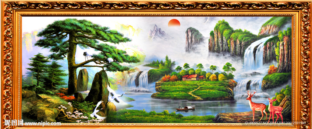迎客松油画