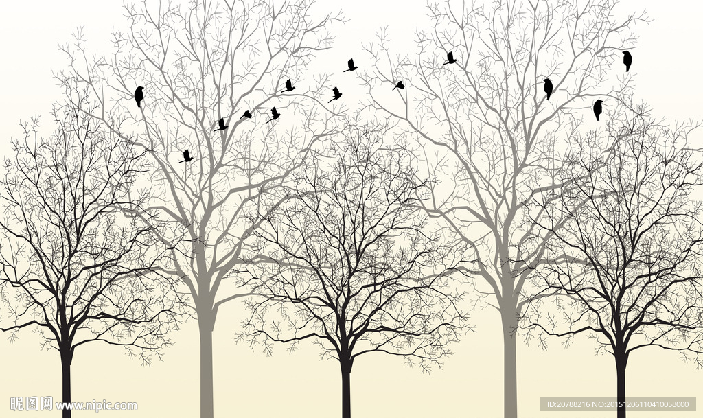 树林飞鸟室内背景墙