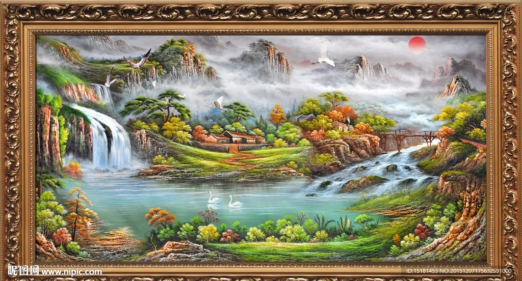 聚宝盆油画风景