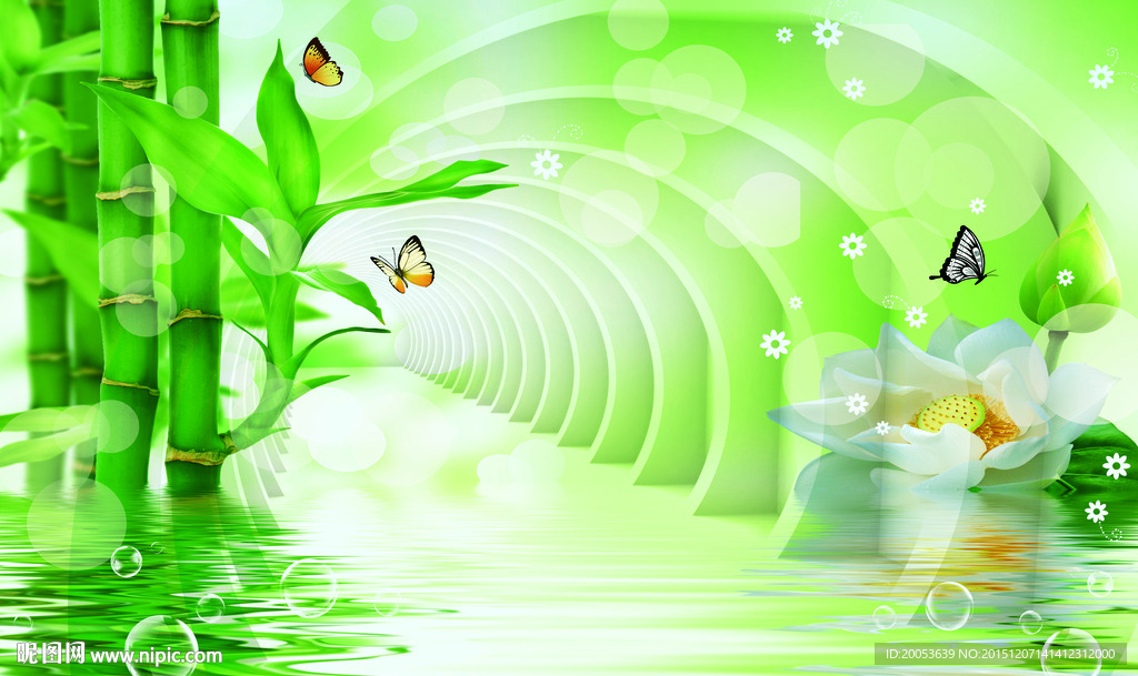 3d隧道竹子水中倒影电视背景墙