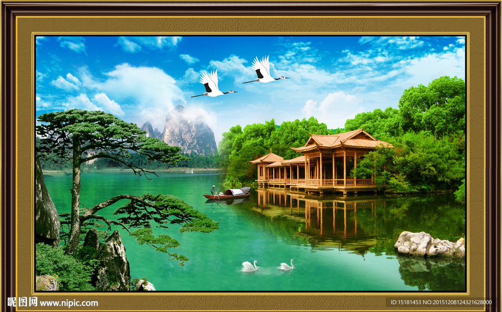 迎客松风景画
