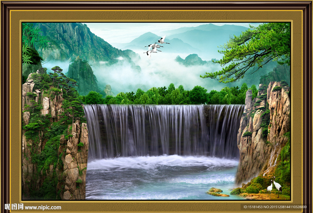 流水生财迎客松