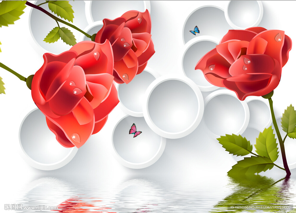 3D玫瑰花倒影